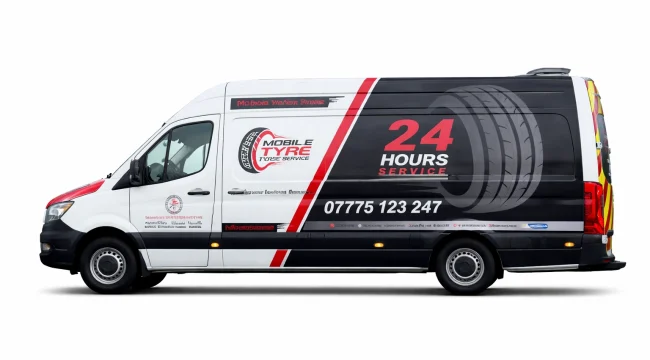 Mobile tyre fitting van offering 24 hour emergency tyre service